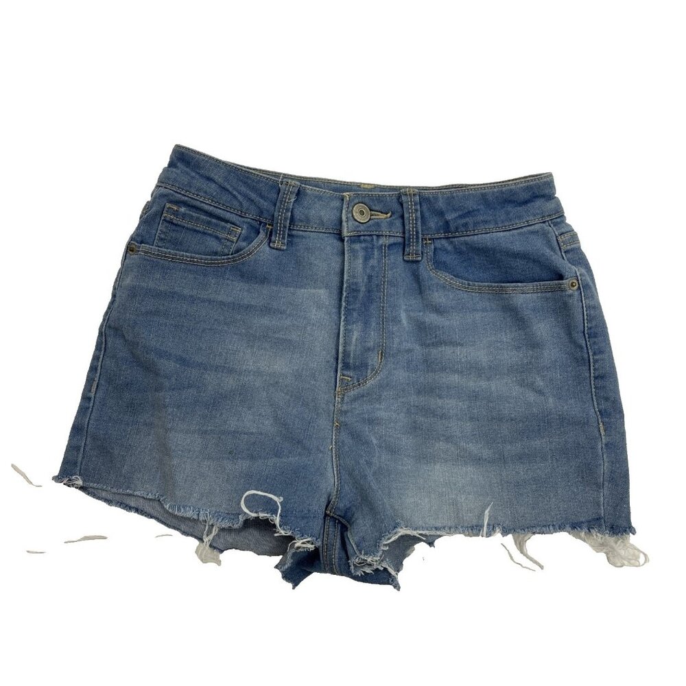 No Boundaries Womens Size 3 Blue Denim Cutoff Shorts High Rise Casual Distressed